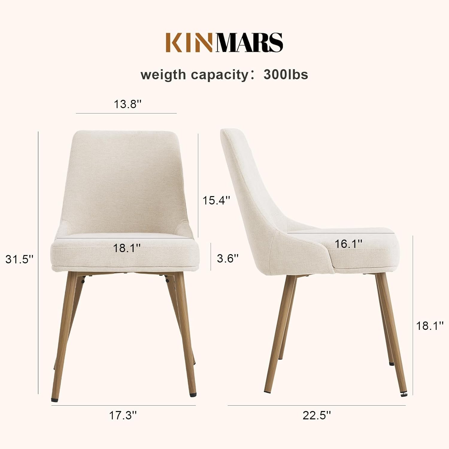 Modern Upholstered Dining Chairs Set of 4 with Thick Seat Cushion and Curved Back, Fabric Farmhouse Dinner Chair for Kitchen, Dining Room,Cafe (Fabric - Beige, Set of 4)