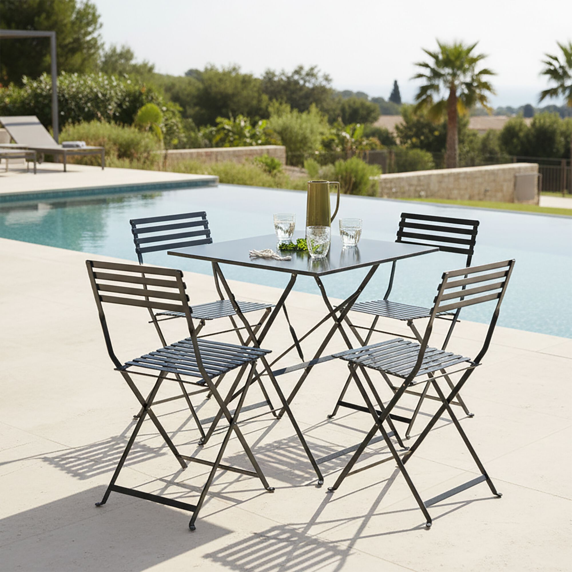 CERVIONE - Ensemble table et chaises de jardin en acier - noir (4 places)