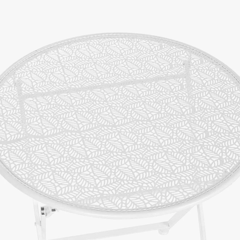 Conjunto de mesa e duas cadeiras em metal com folhas branco REVIVAL