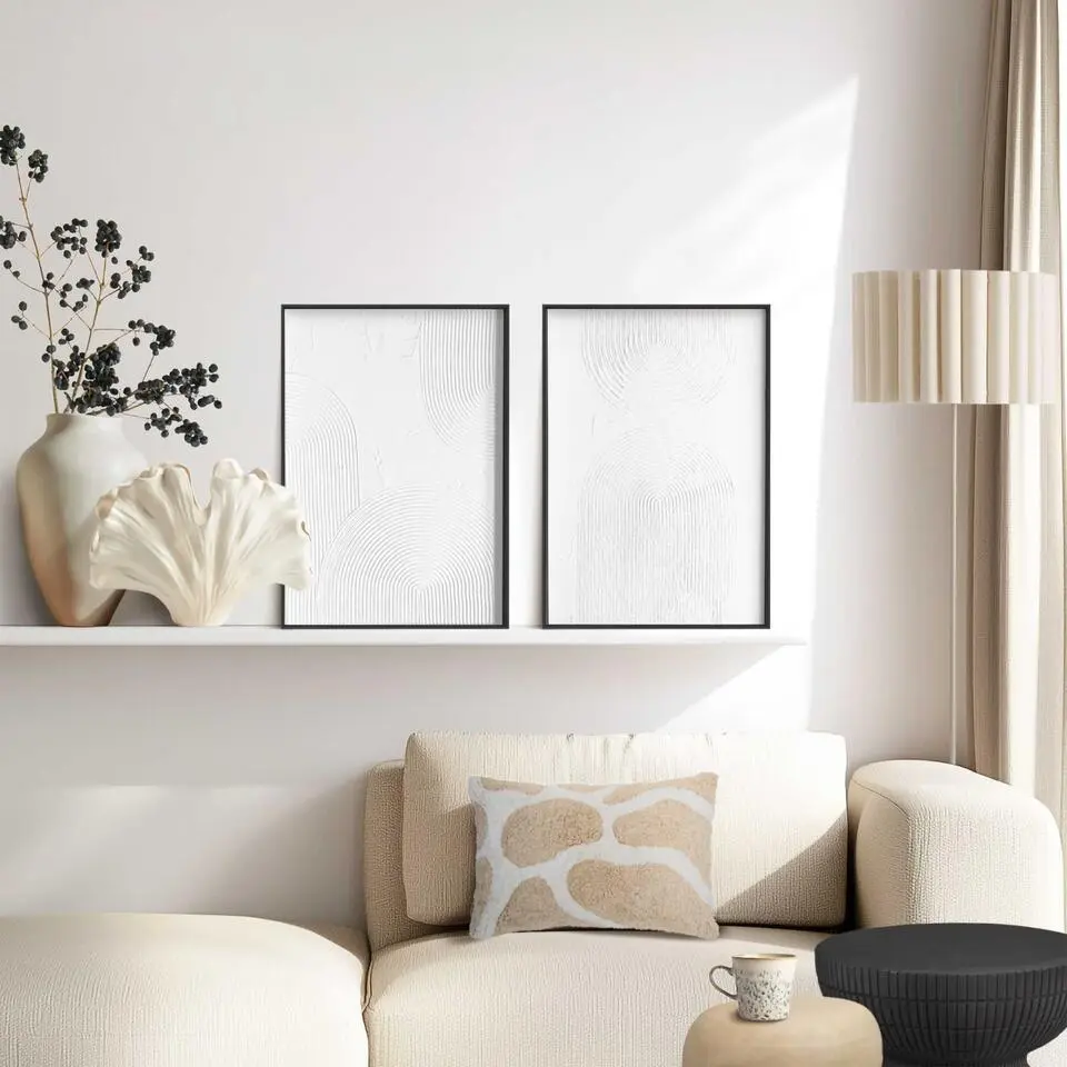 Abstracte wanddecoratie set met structuur Zwart-Wit Evenwicht - 40 x 30