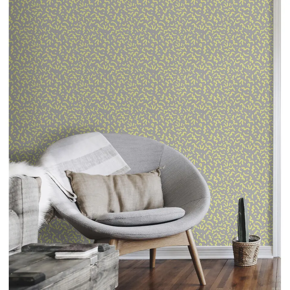 Walls4You behang figuratief motief grijs en geel - 53 cm x 10 m