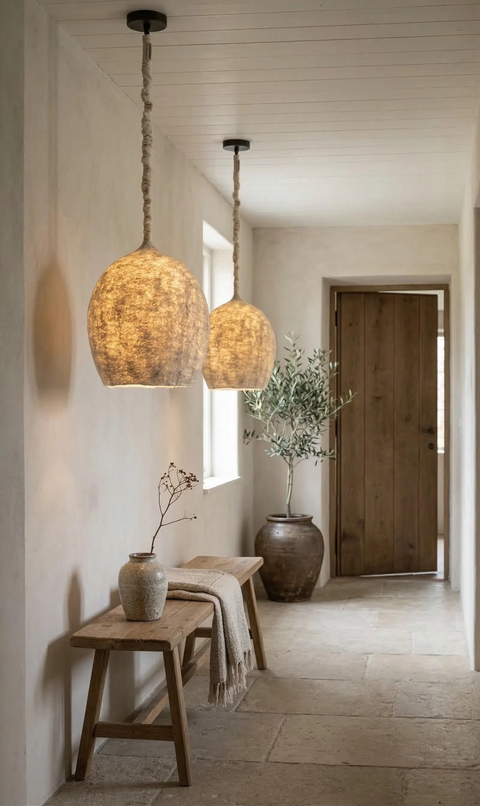Handmade Wool Pendant Light – Natural Round Lampshade – Cozy LED Lighting – Minimalist Boho Decor