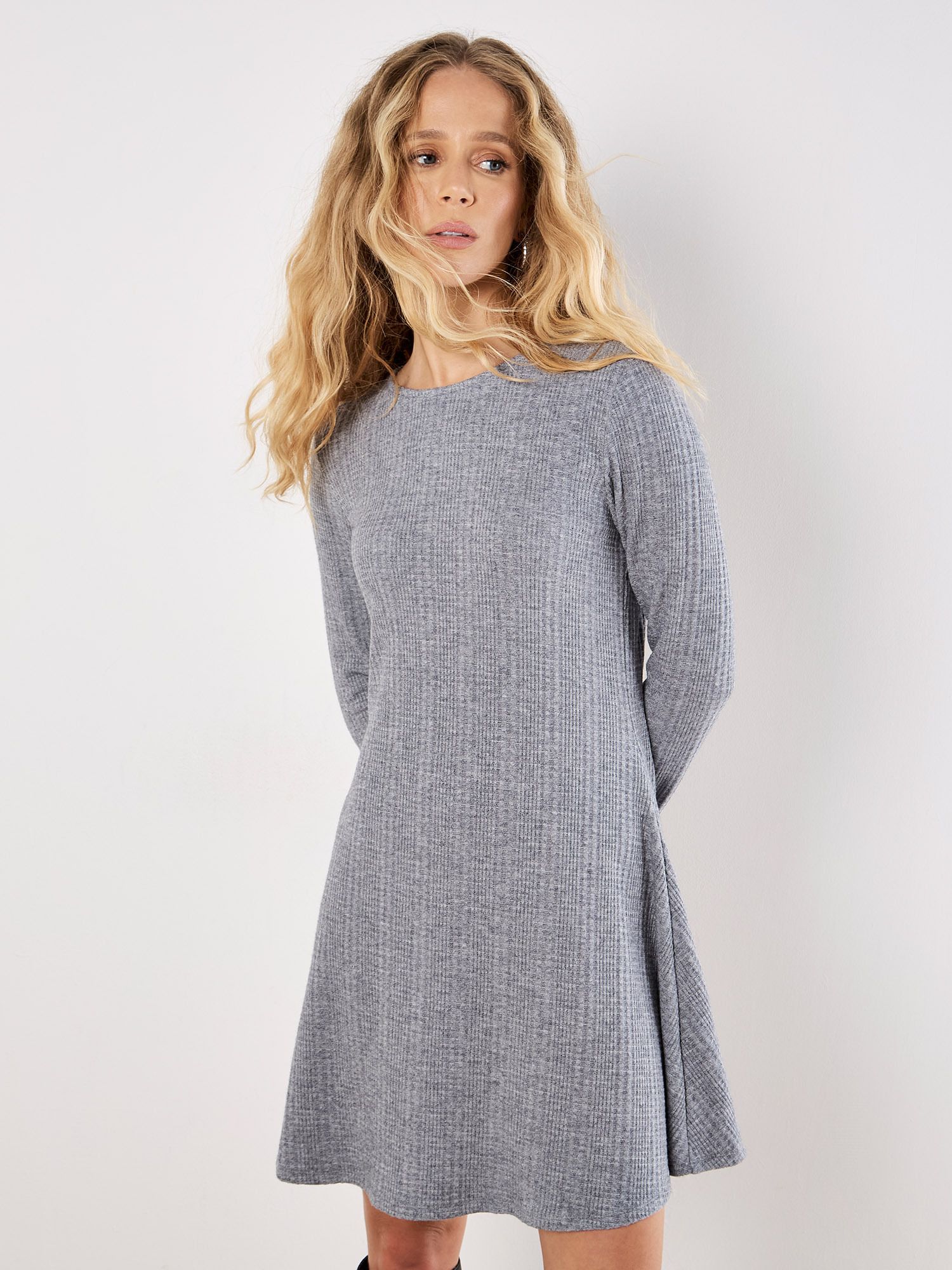 Apricot Waffle Knit Swing Mini Dress