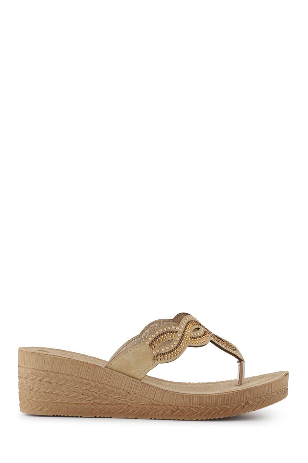 Pavers Embellished Wedge Toe Post Sandals