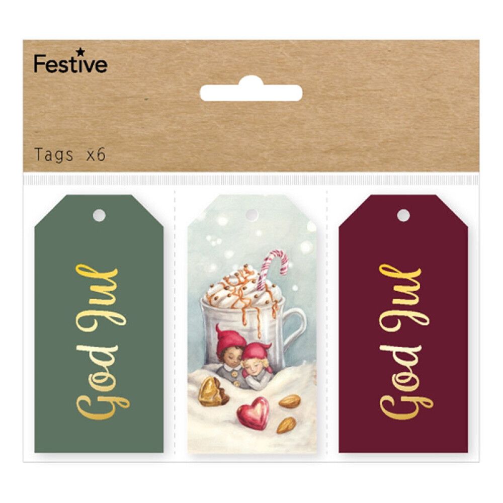 JULEETIKETT 4X8CM FLERFORGAD 6-PAKNING