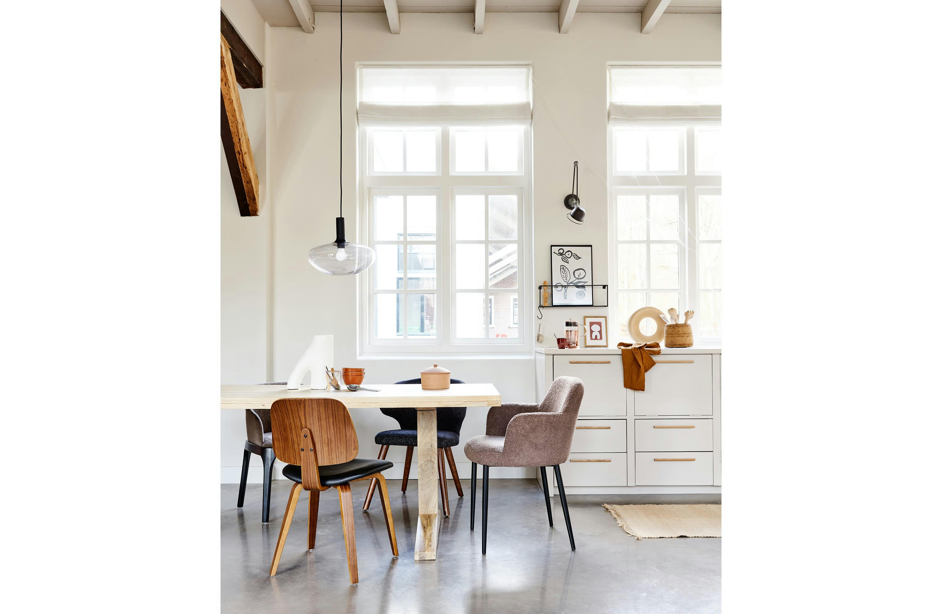 DINING - Chaise en tissu marron