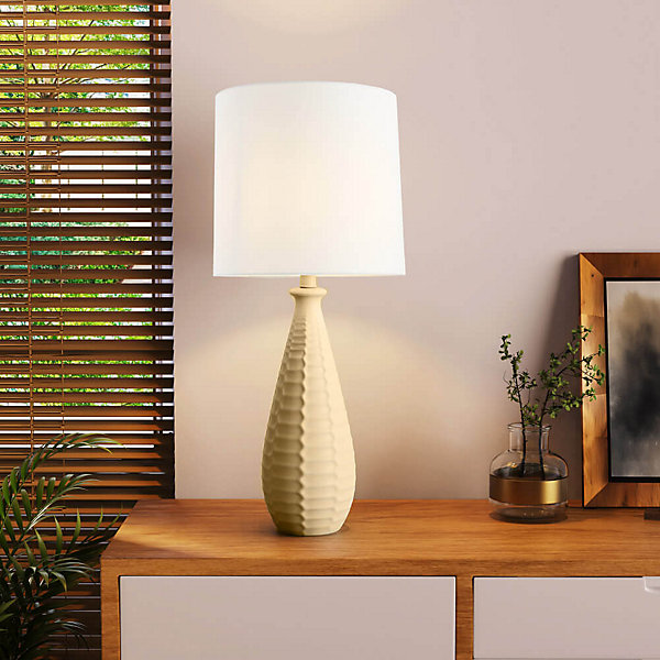 Grande lampe de table avec abat-jour en tissu MELVA - Crème