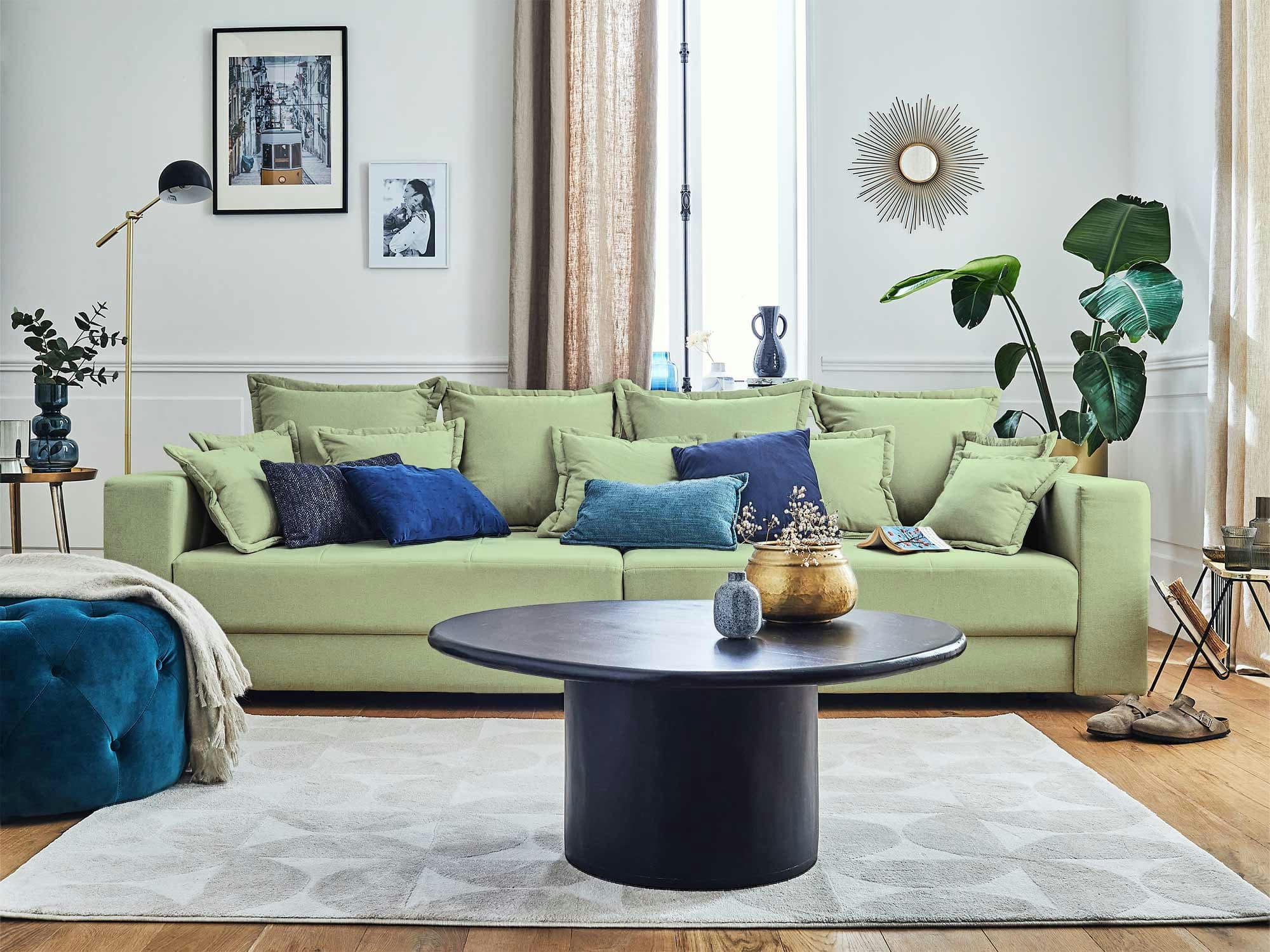 LYS - Canapé droit 4 places en tissu vert