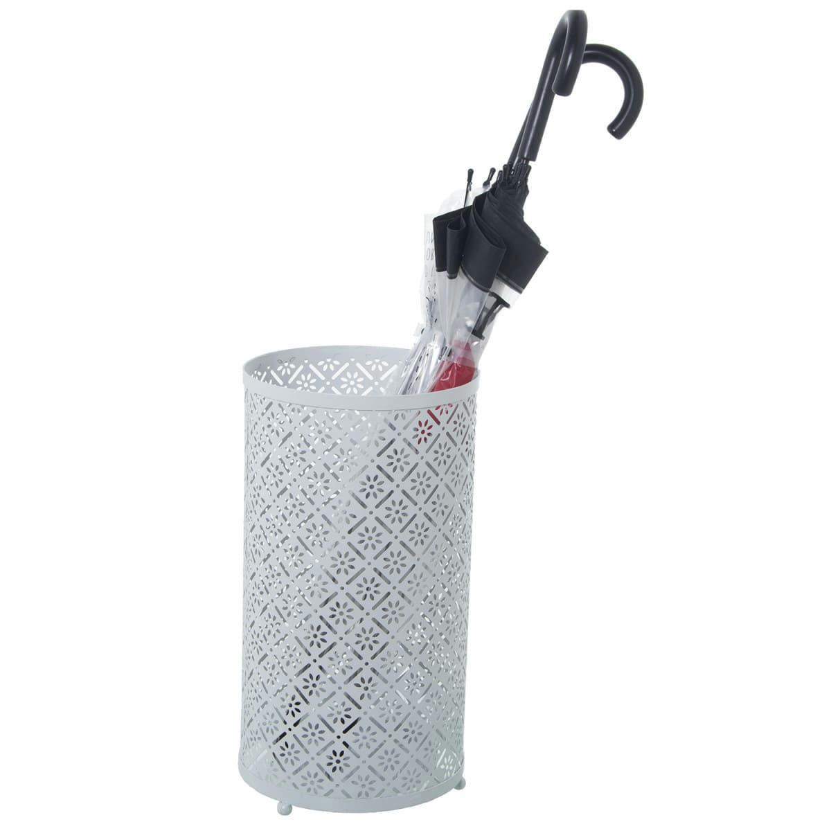 - Porte parapluie rond en métal ajouré blanc 24x45cm
