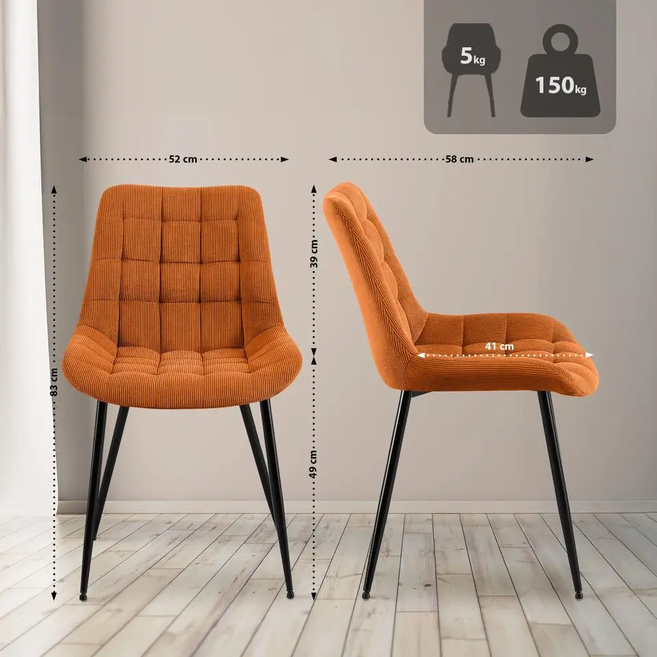 CLP Eetkamerstoel Sardna zwart Frame - Ribstof - oranje