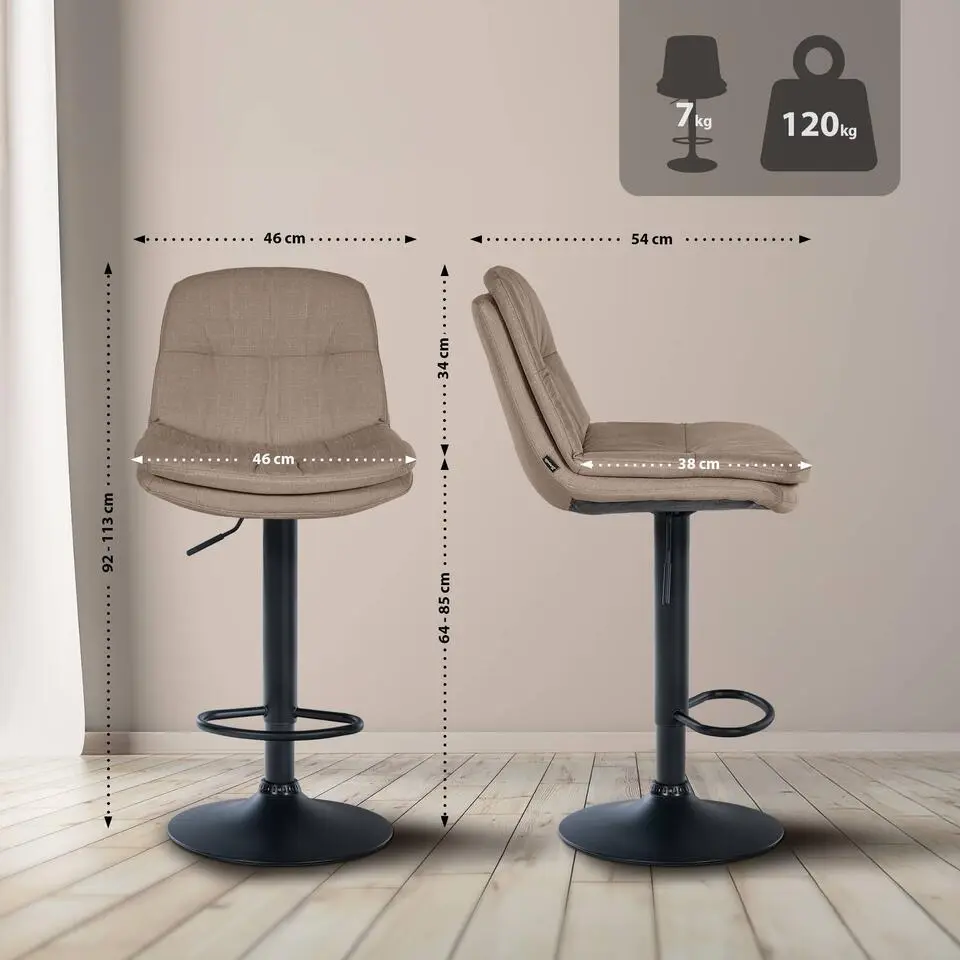 CLP Barkruk Laurel zwart Frame - Stof - taupe