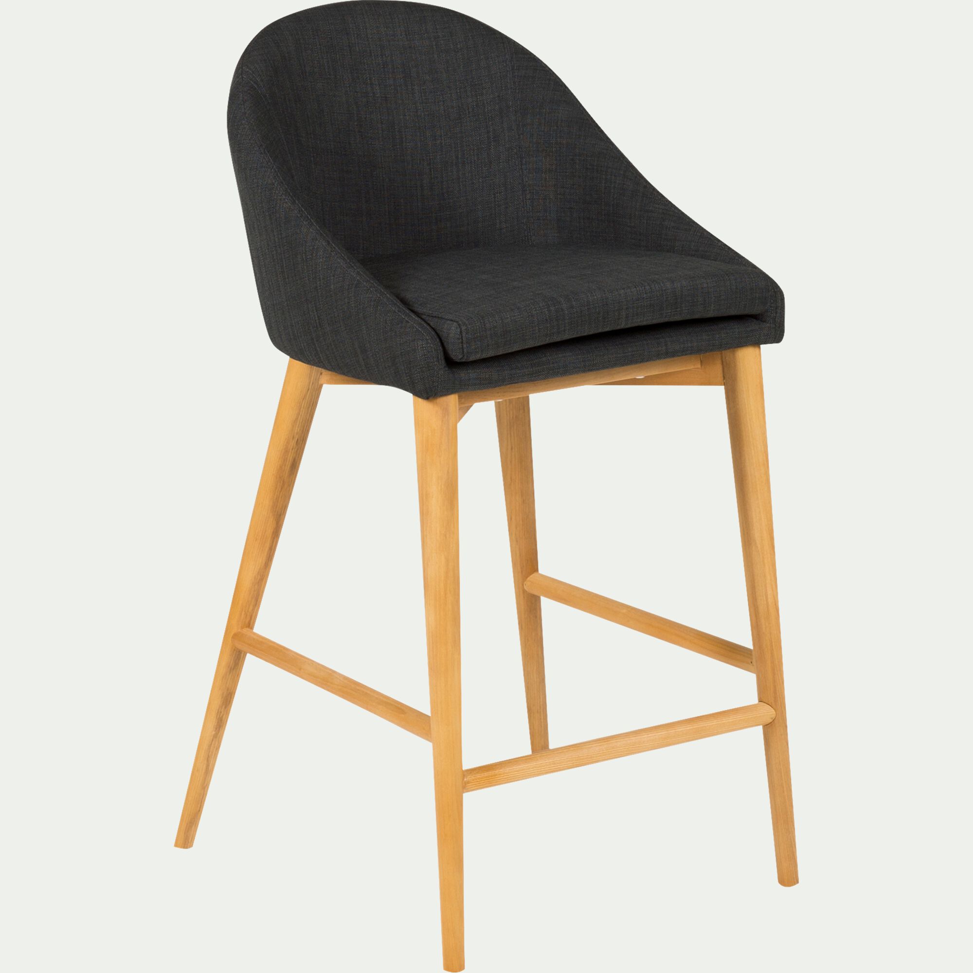 ABBY - Chaise de bar en tissu gris foncé pieds bois - H66cm