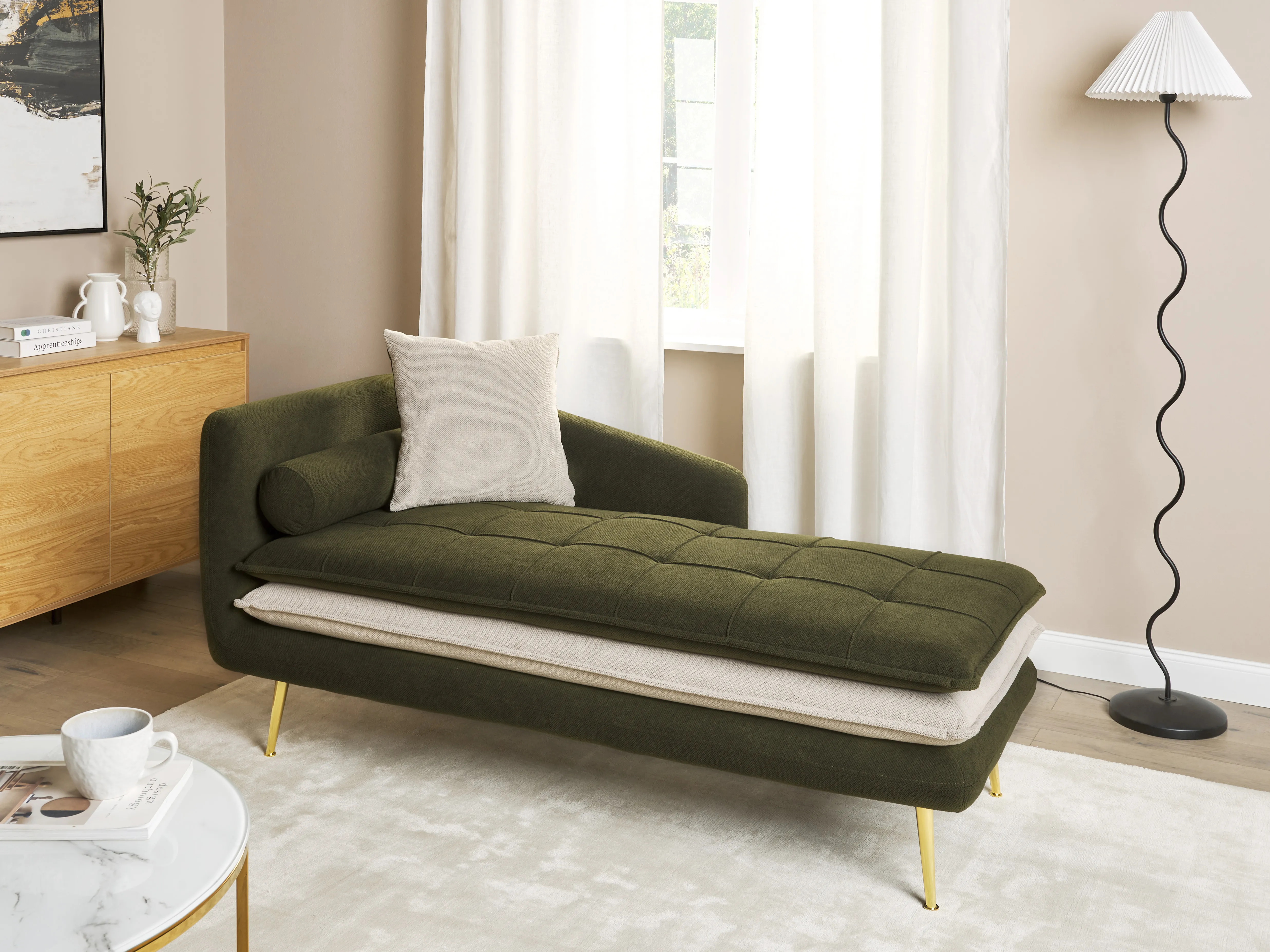 Left-Hand Chaise Longue GONESSE Fabric Green