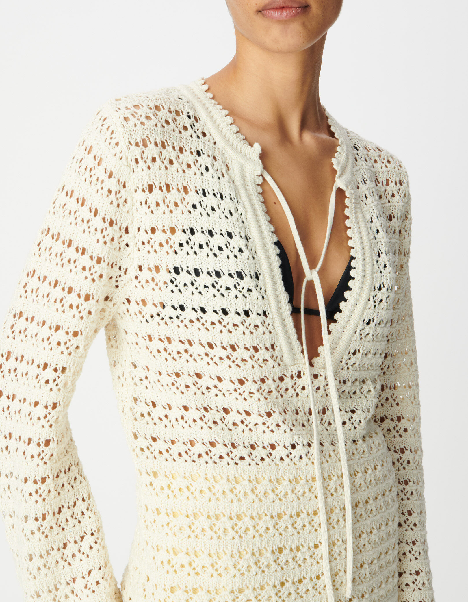 Pull blanc tricot crochet ajouré Femme
