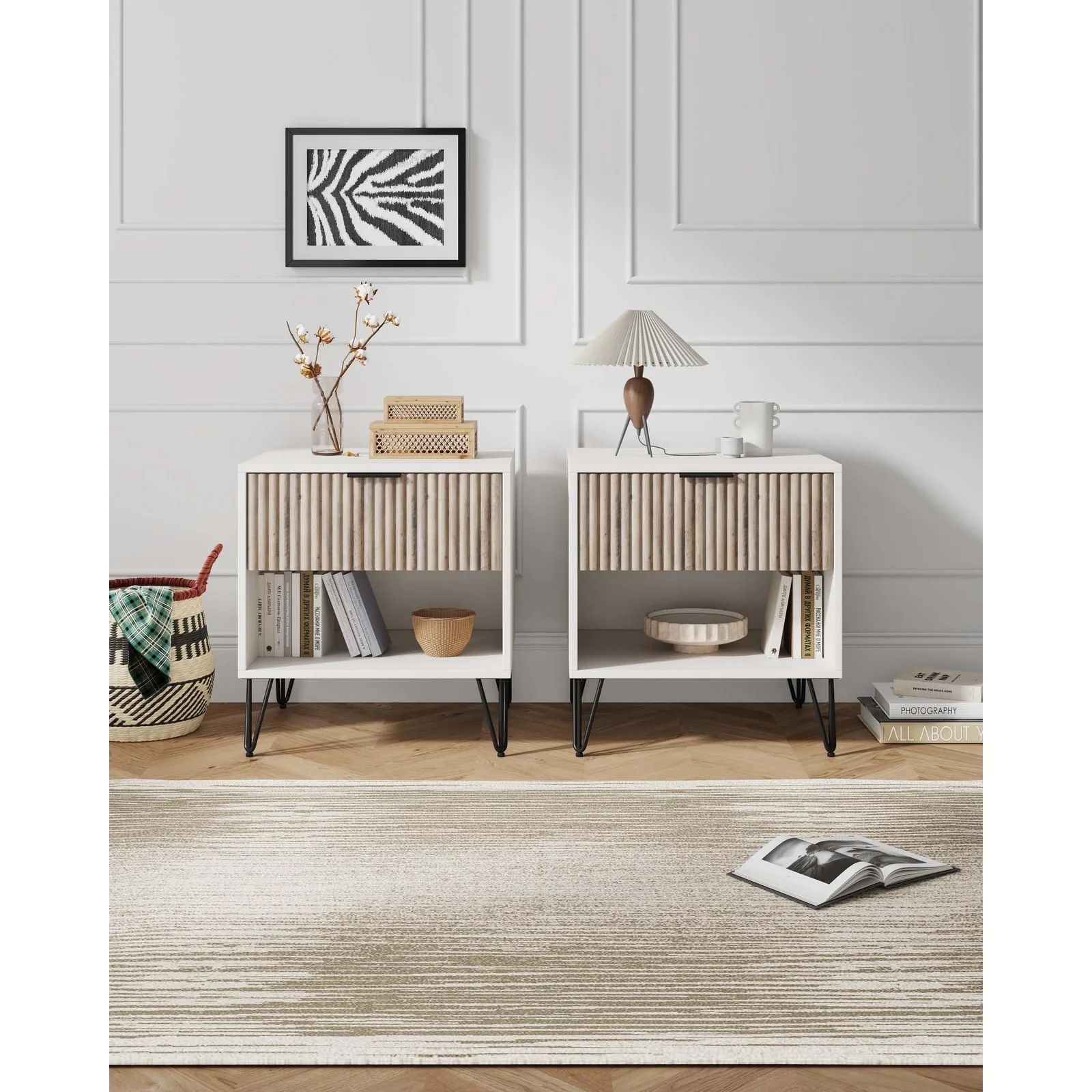 Manhattan Comfort Dumbo 1.0 Mid Century 1 Drawer Nightstand Set of 2