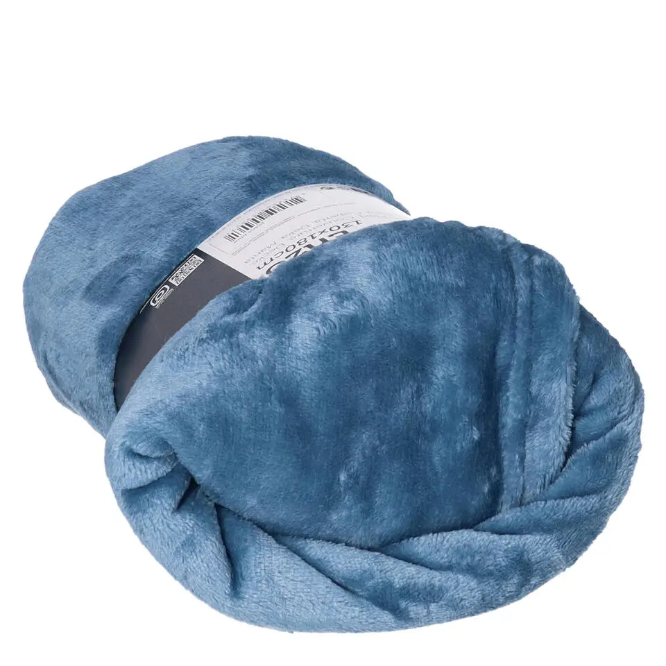 Unique Living Plaid/deken - fleece - denim blauw - 130 x 180 cm