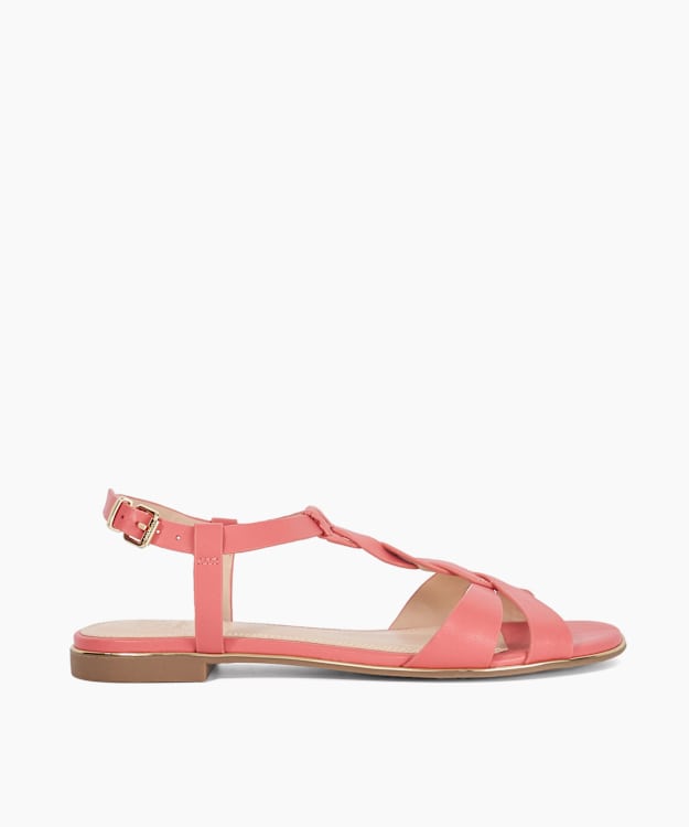 Lylar Pink - Plaited T-Bar Leather Sandals