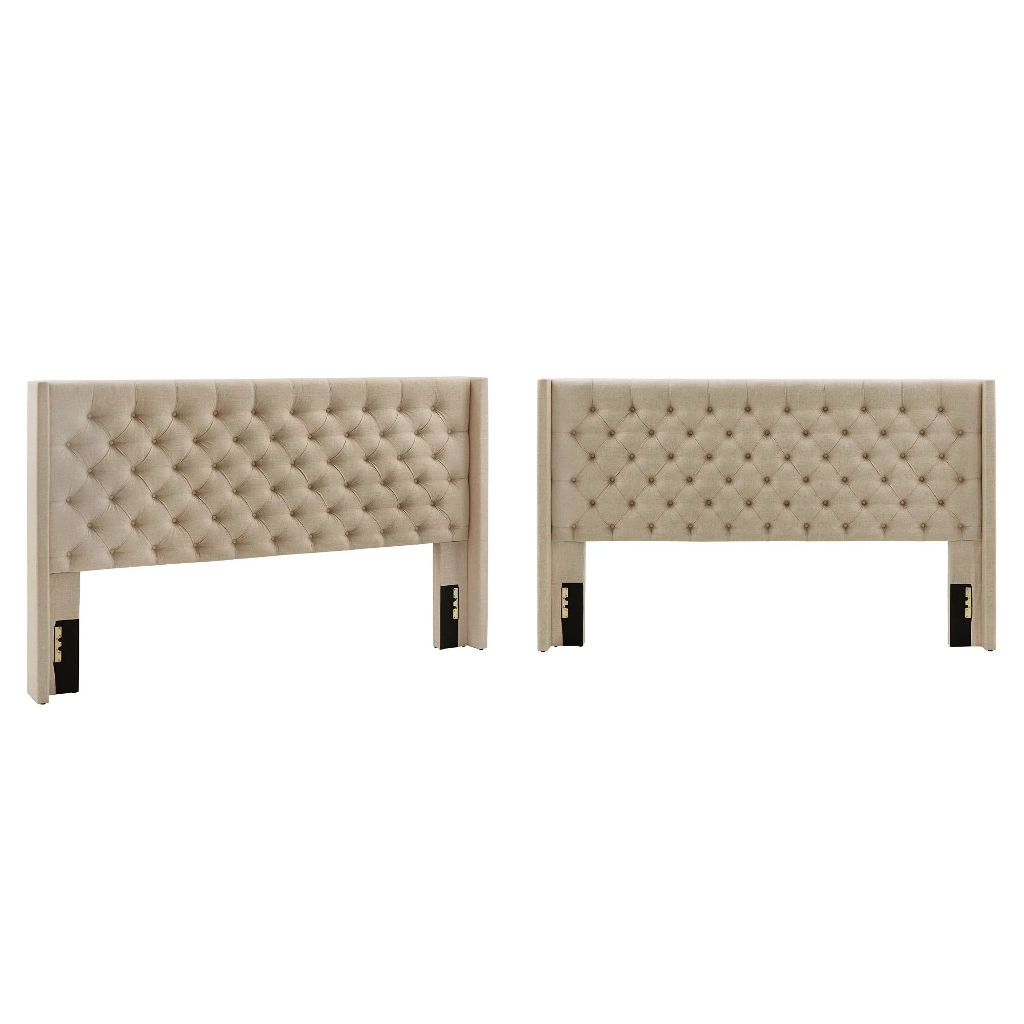 Detmold King Wingback Button Tufted Linen Fabric Headboard