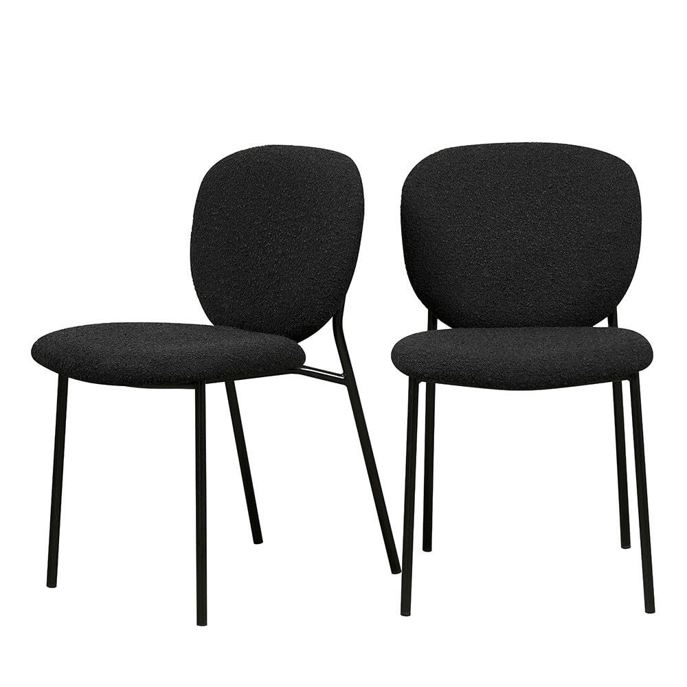 DALBY - Lot de 2 chaises en tissu bouclette et métal noir