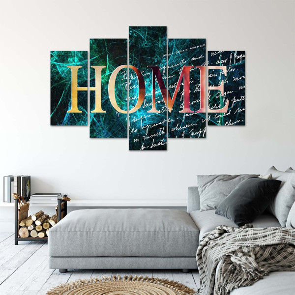 Feeby Obraz 5 częściowyNapis Home na tle listu 100x70