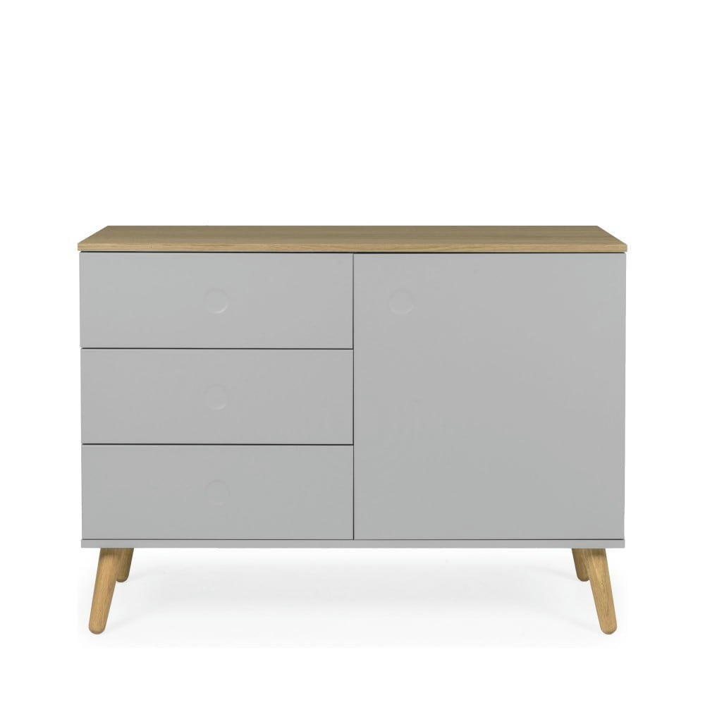 DOT - Buffet en bois 1 porte 3 tiroirs L109cm gris clair