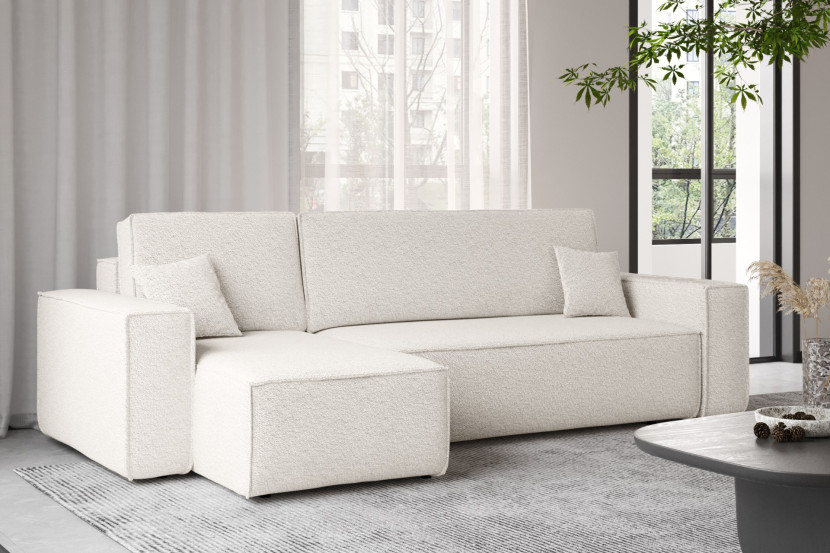 Sofa w kształcie L BEST, tkanina Abriamo, Ecru Lewostronny