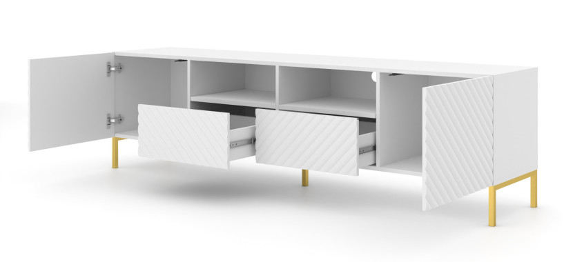 Szafka RTV SURF 200 cm 2D2S frez biały mat