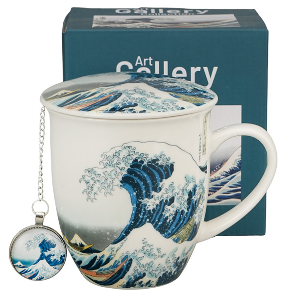 Kubek z zaparzaczem pokrywką i zawieszką wzór THE GREAT WAVE HOKUSAI 400 ml
