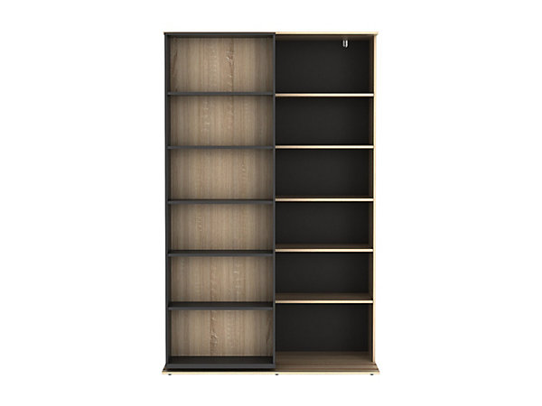 Bibliothèque coulissante avec 18 niches - Naturel et anthracite - PRALI