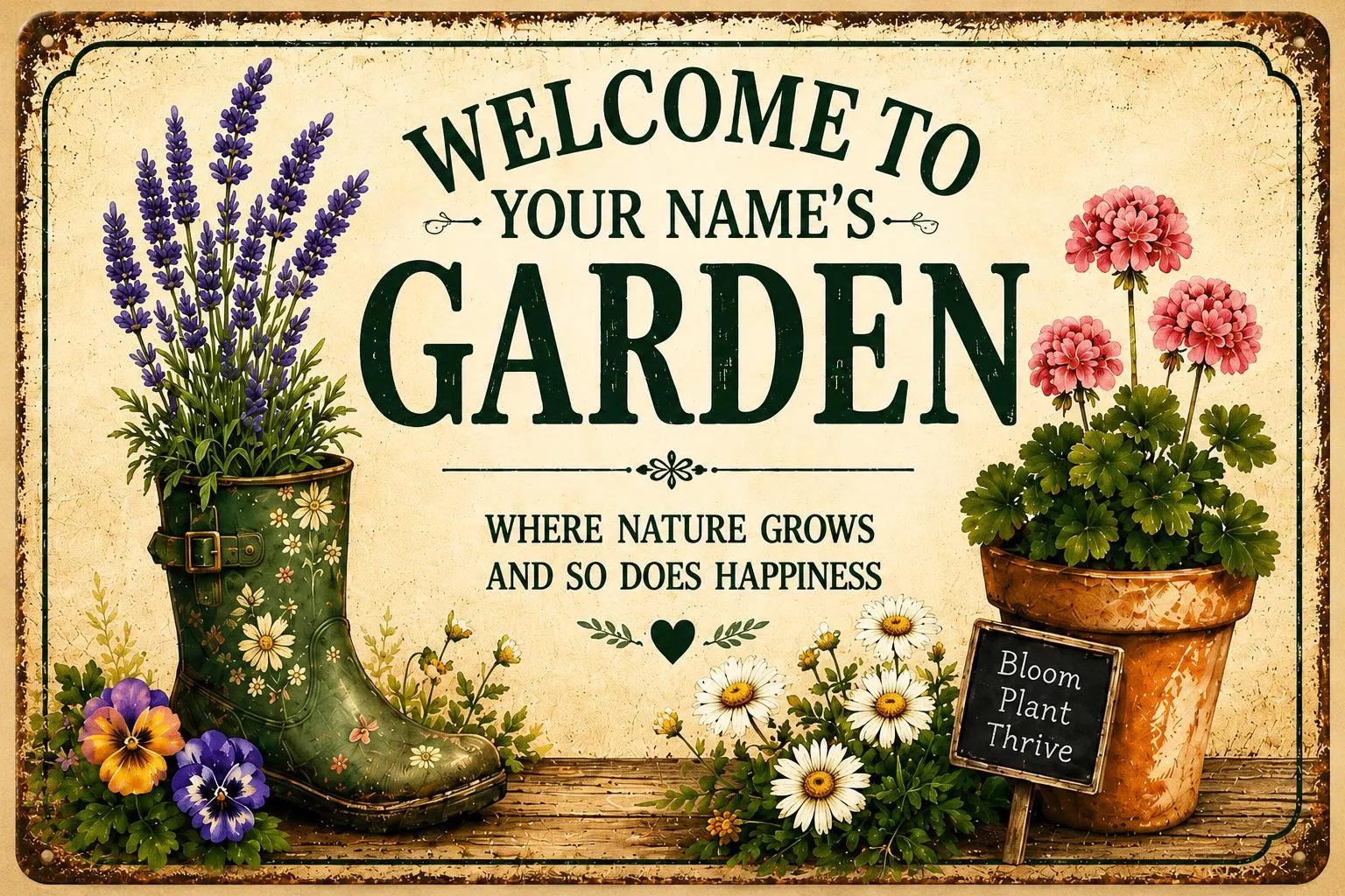 Custom Garden Metal Sign, Welcome to 