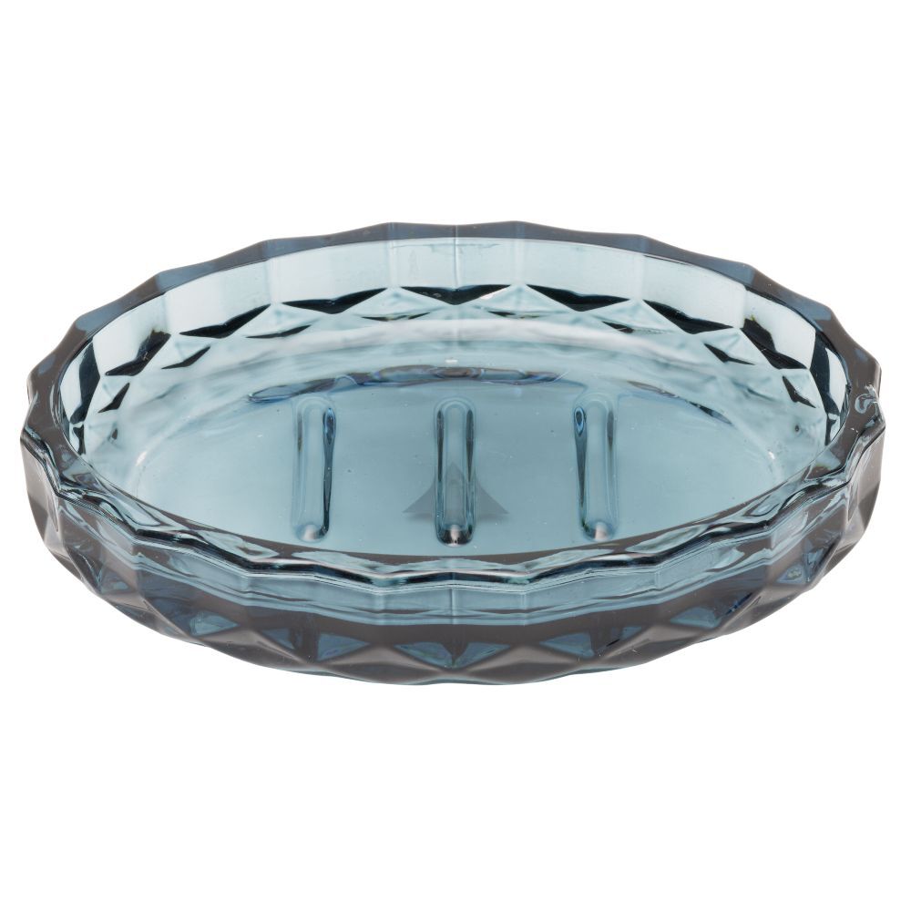 Porte-savon en verre effet cristallin bleu 12x8xH2,5cm
