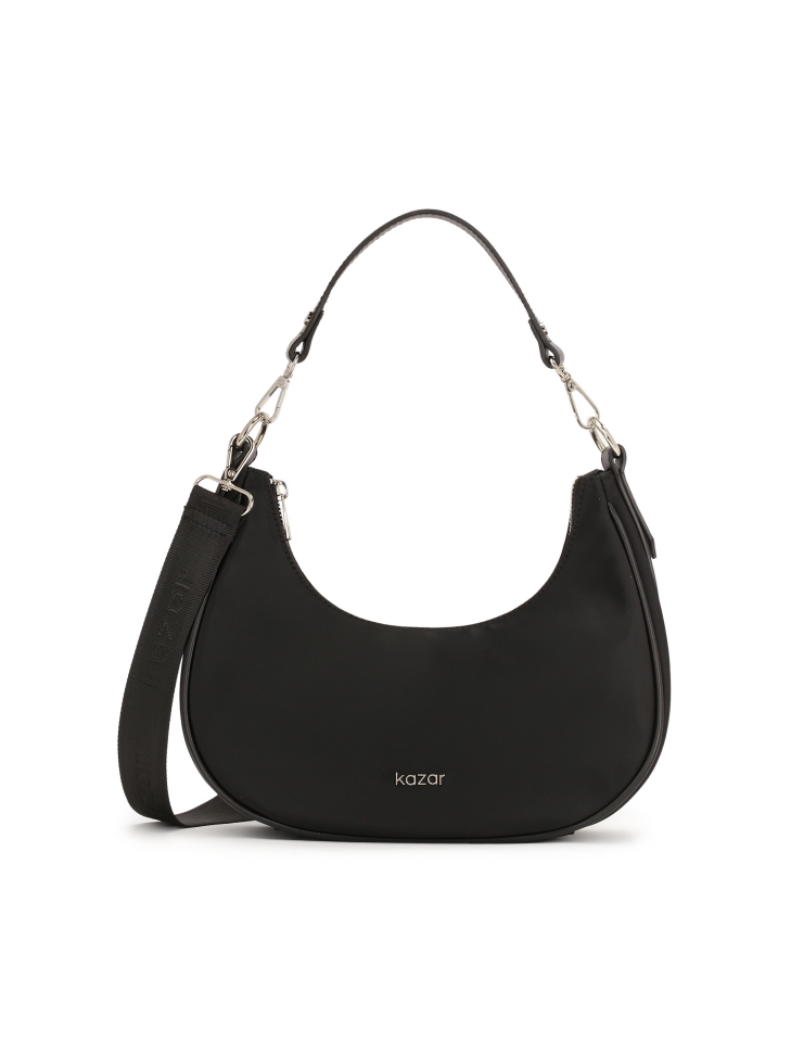 Black textile bag in the shape of a croissant