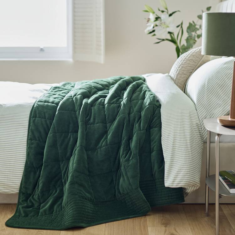 Habitat Velvet Quilted Bedspread - Green - 200x220cm