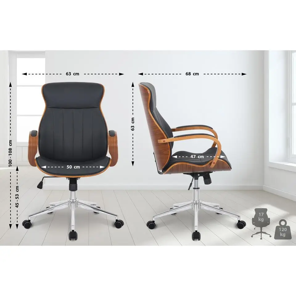 CLP Bureaustoel Melilla chroom Frame - Kunstleer - walnoot/zwart