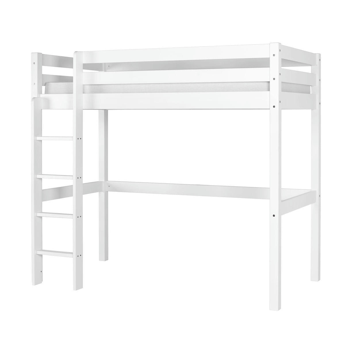 AARON - Lit mezzanine 90x190 cm bois massif blanc