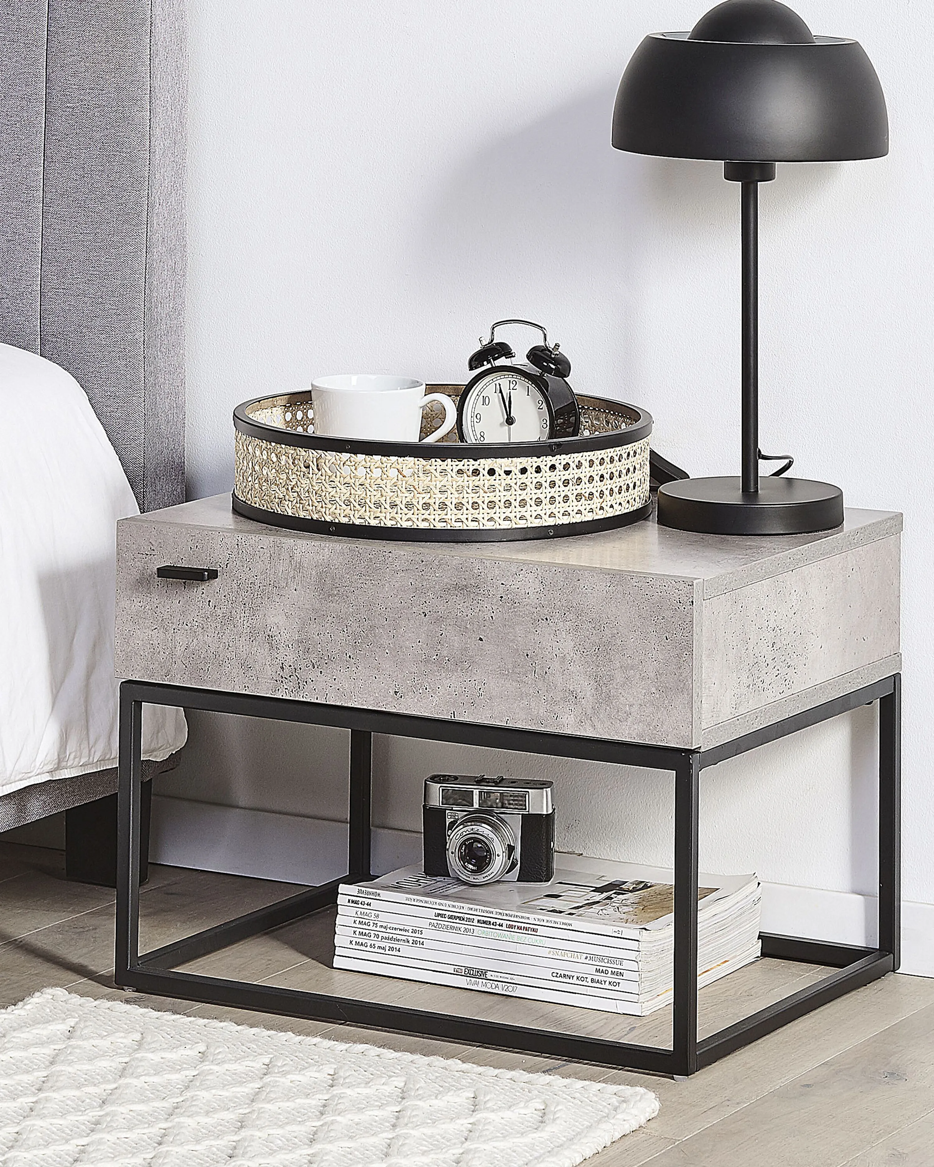 1 Drawer Bedside Table CAIRO Light Grey