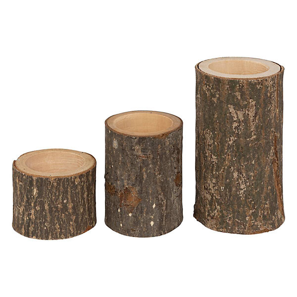 Lot de 3 photophores h.5 - 7 - 11cm bois - feeric lights &christmas