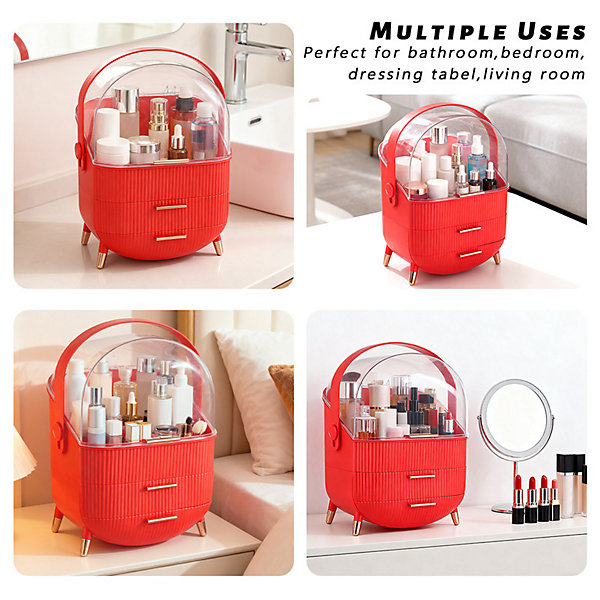 Nettlife Organisateur Maquillage Luxe, Grande Boîte Rangement Cosmétique Portable étanche avec Tiroirs et Poignée Rouge