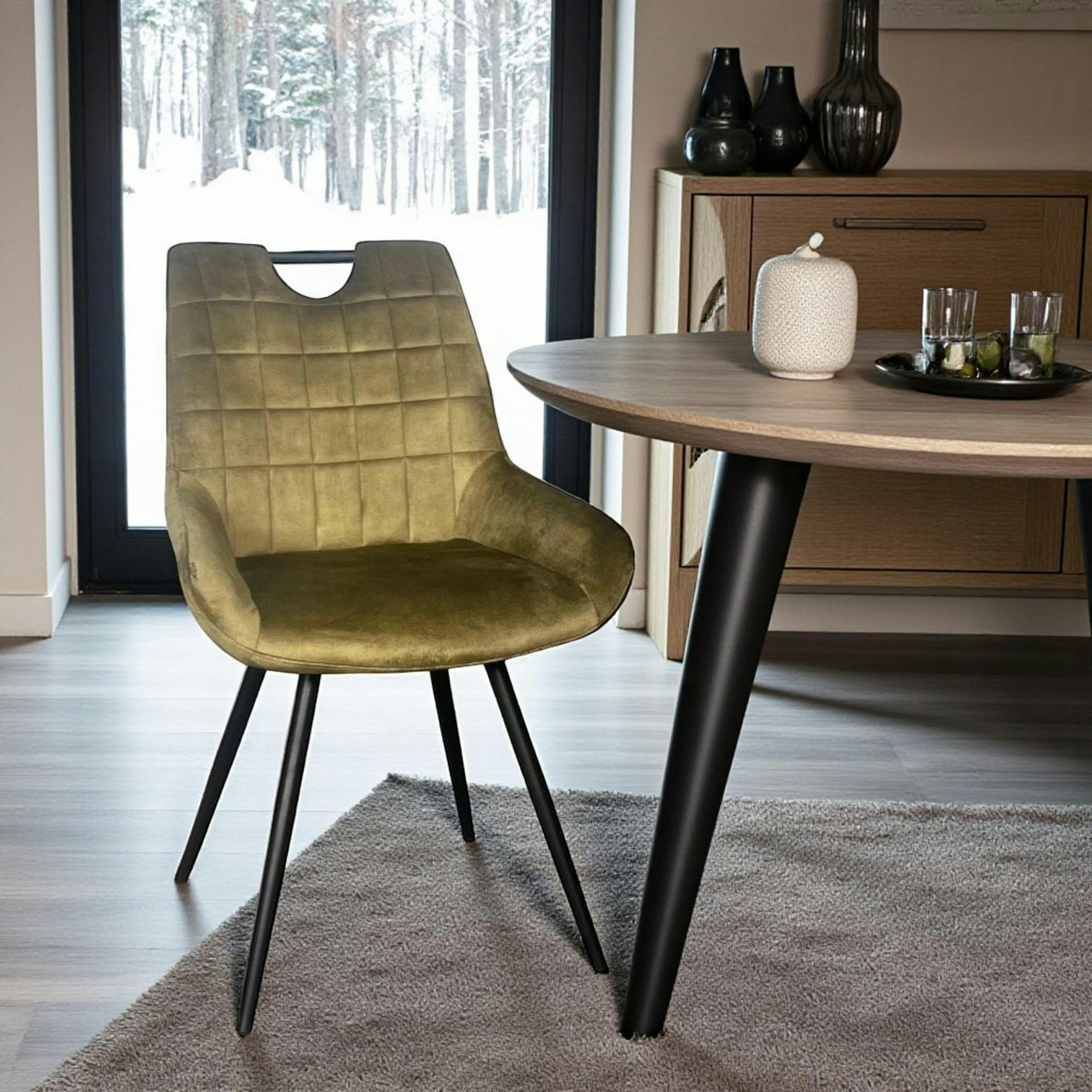 Chaise vert kaki avec poignée (lot de 2) MALMOE