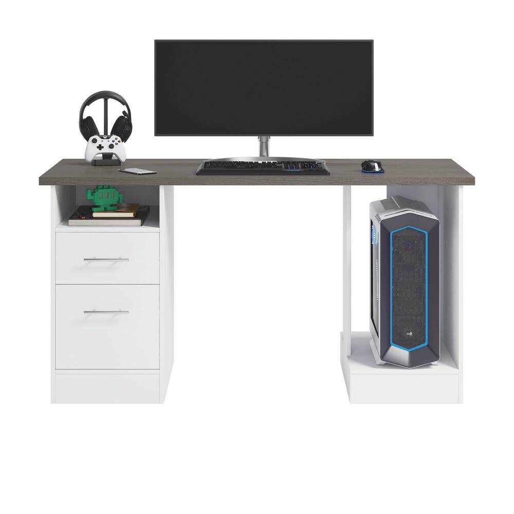 Sauder Gaming Desk with Drawer Pedestal, White, 60-in