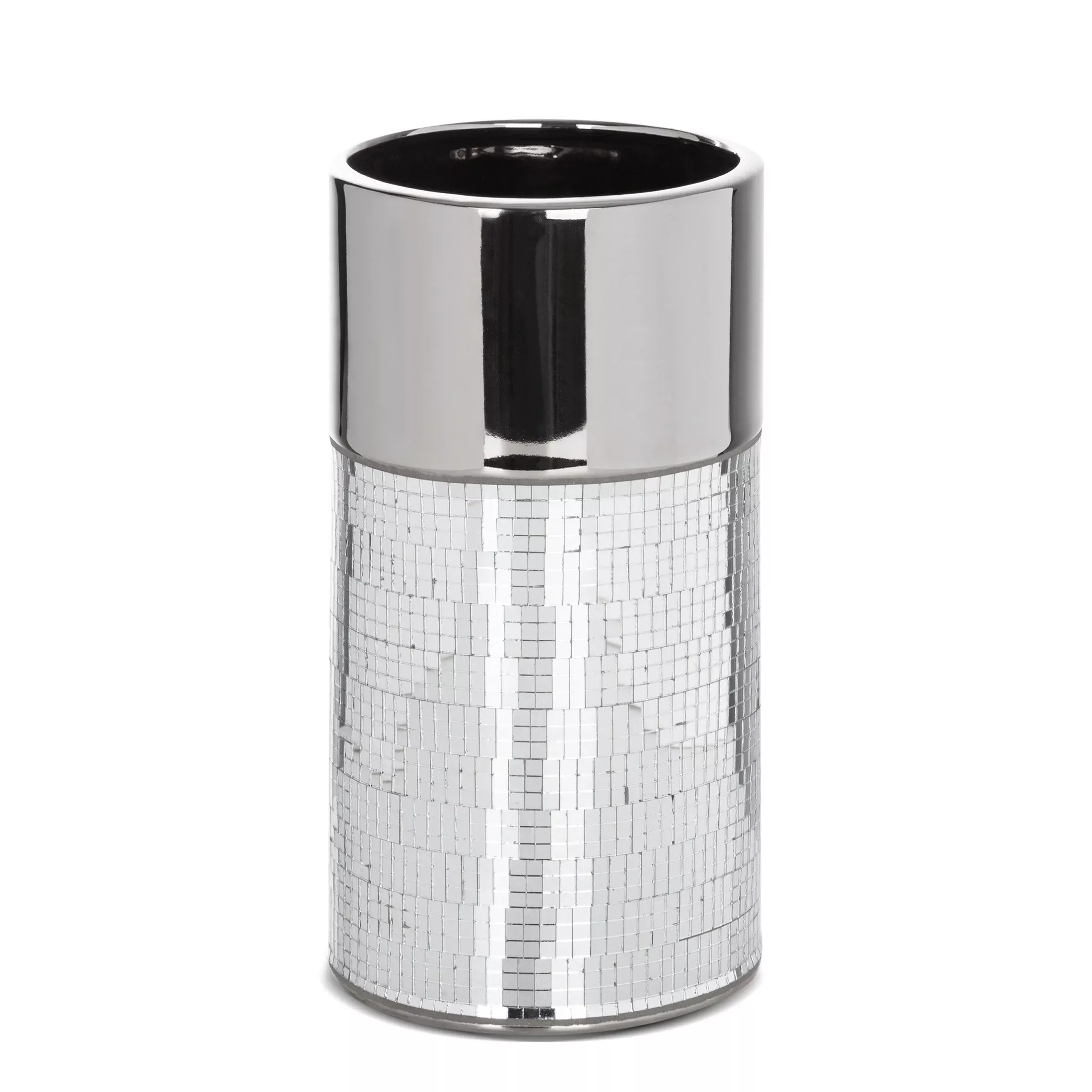 Wazon ceramiczny srebrnyzdobiony drobnymi witrażowymi lusterkami średnica 14x30 cmMIRONA