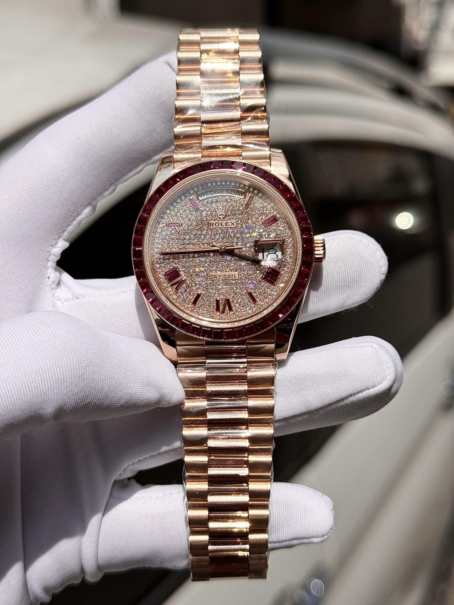 Rolex Day-Date RG Plated Diamond Dial Diamond 40mm Super Clone
