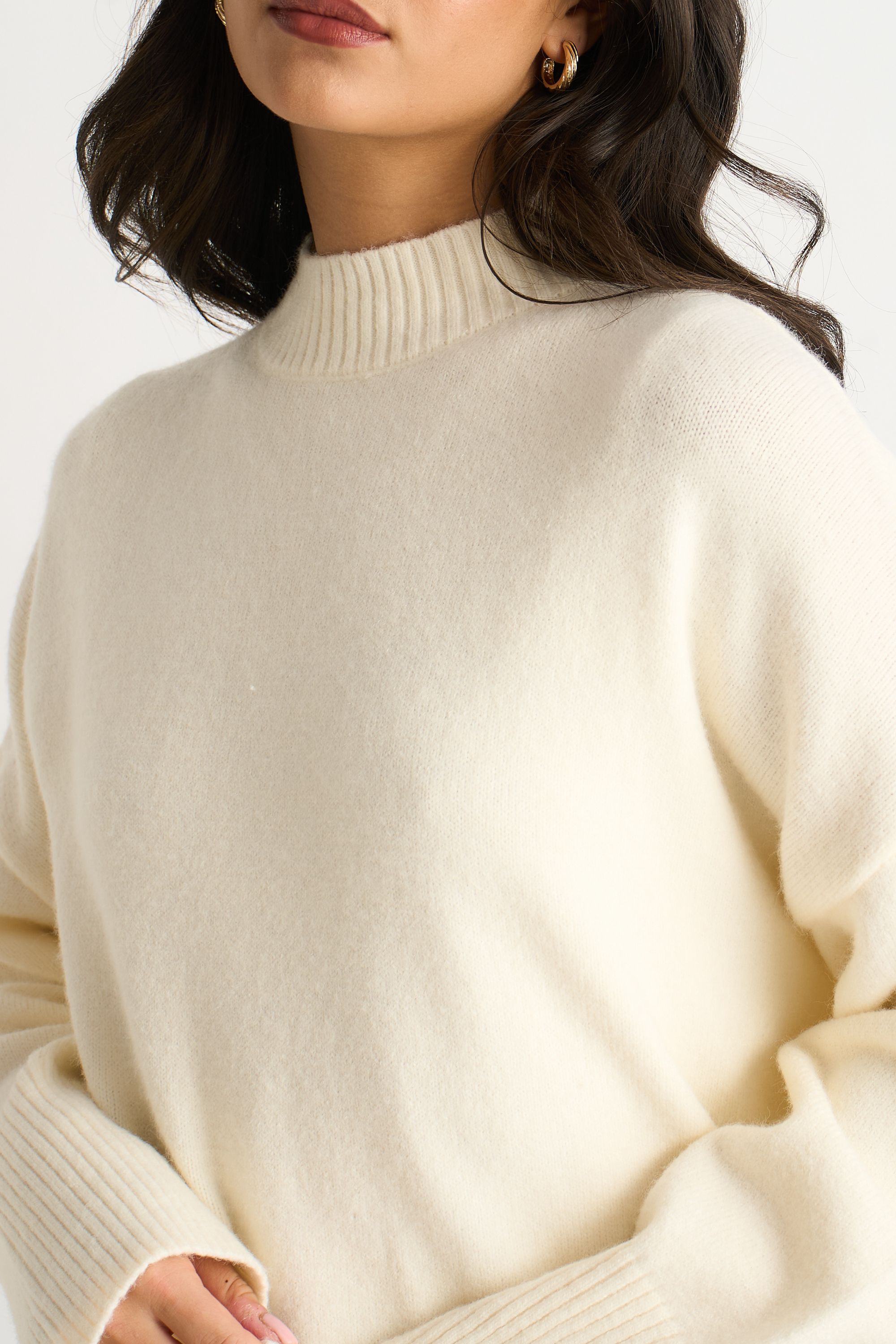 Gini London Off White Turtle Neck Oversized Knitted Jumper