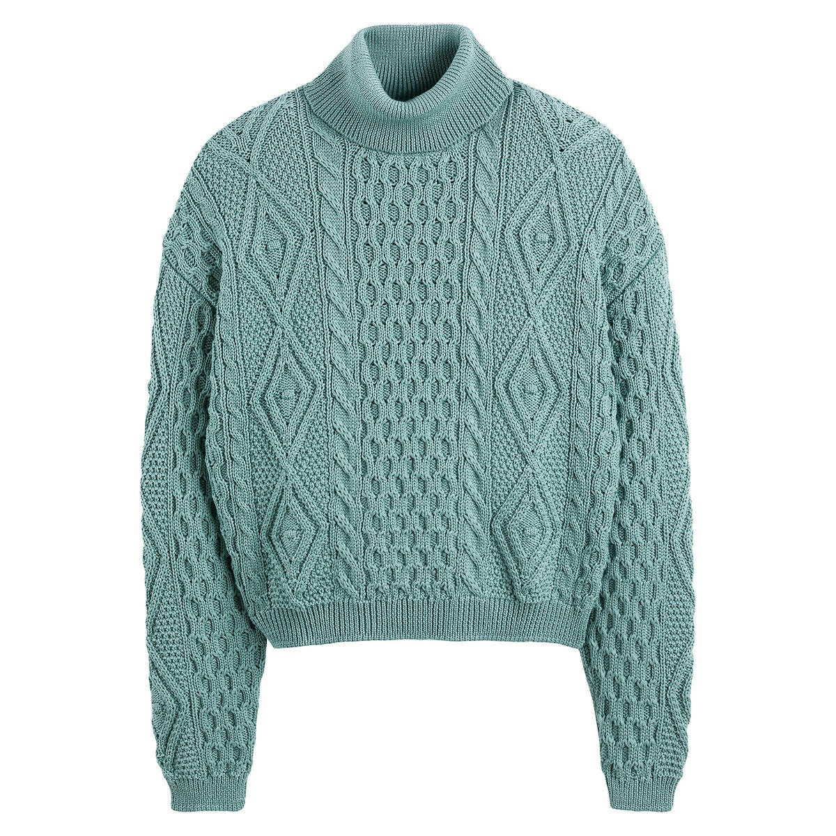Pull col roulé maille torsadée en laine mérinos