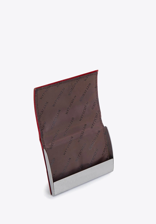 Etui na wizytówki ze skóry z herbem klasyczne czerwone