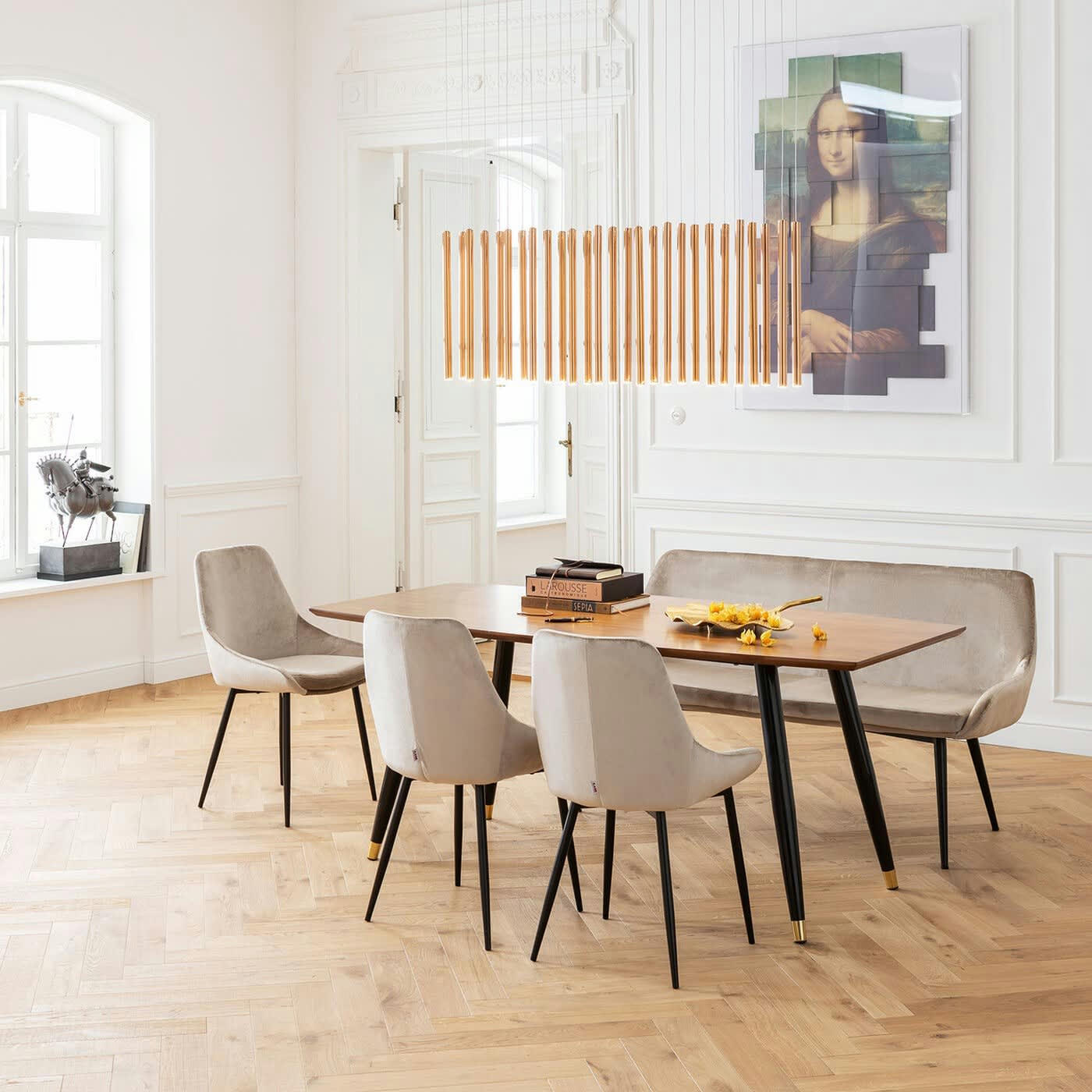 EAST SIDE - Banquette 3 places en velours beige
