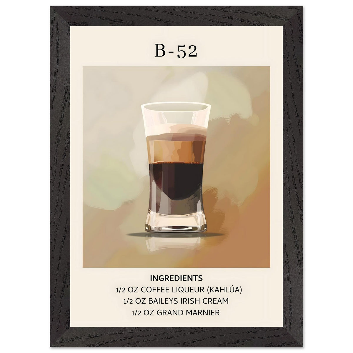 Artfulprints Poster met Lijst B-52 cocktail - Ingrediënten  - A4 21x29.7 cm - Bruin
