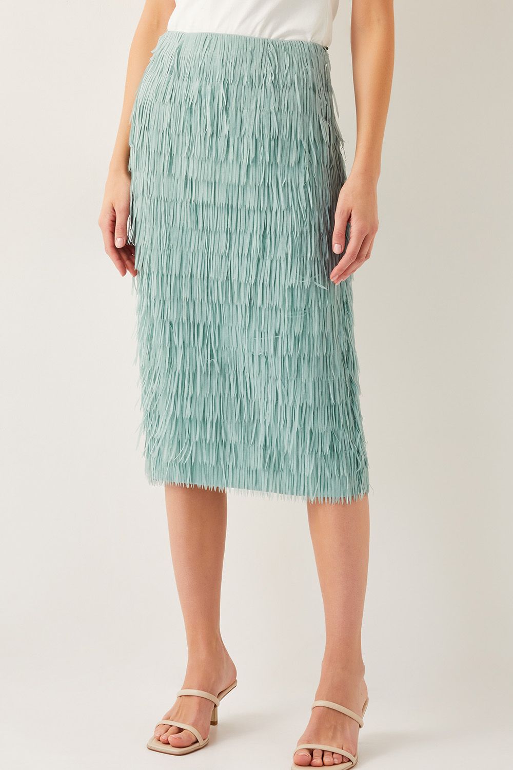 Monsoon Cosima Fringe Pencil Skirt Green