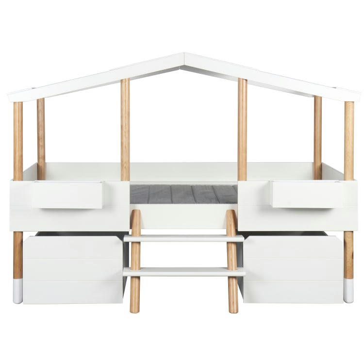 PILOTI - Lit enfant cabane  avec tiroirs blanc   effet bois    90x190