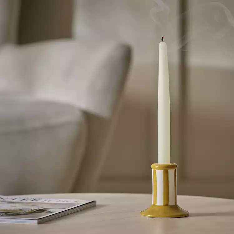 Habitat Stripe Taper Candle Holder - Mustard